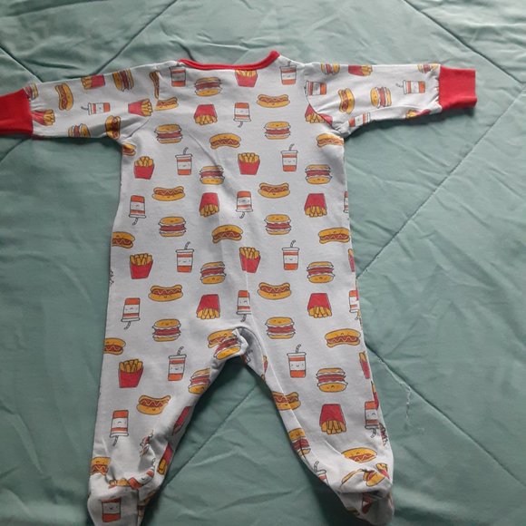 Baby Long Sleeve Bodysuits Footies Lot Of 4 Sizes 0-3-6 Months Taco/Burger - Picture 5 of 13